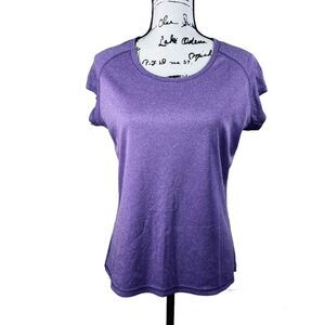 Champion Purple top short sleeve around neckline size L workout gym yoga